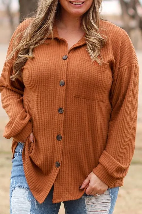 Caramel Color Waffle Knit Plus Size Shacket