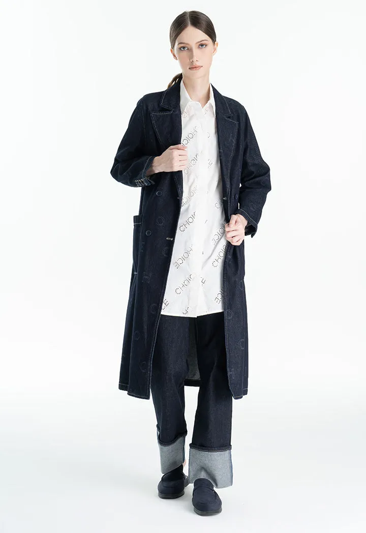 Choice Printed Denim Textured Long Coat