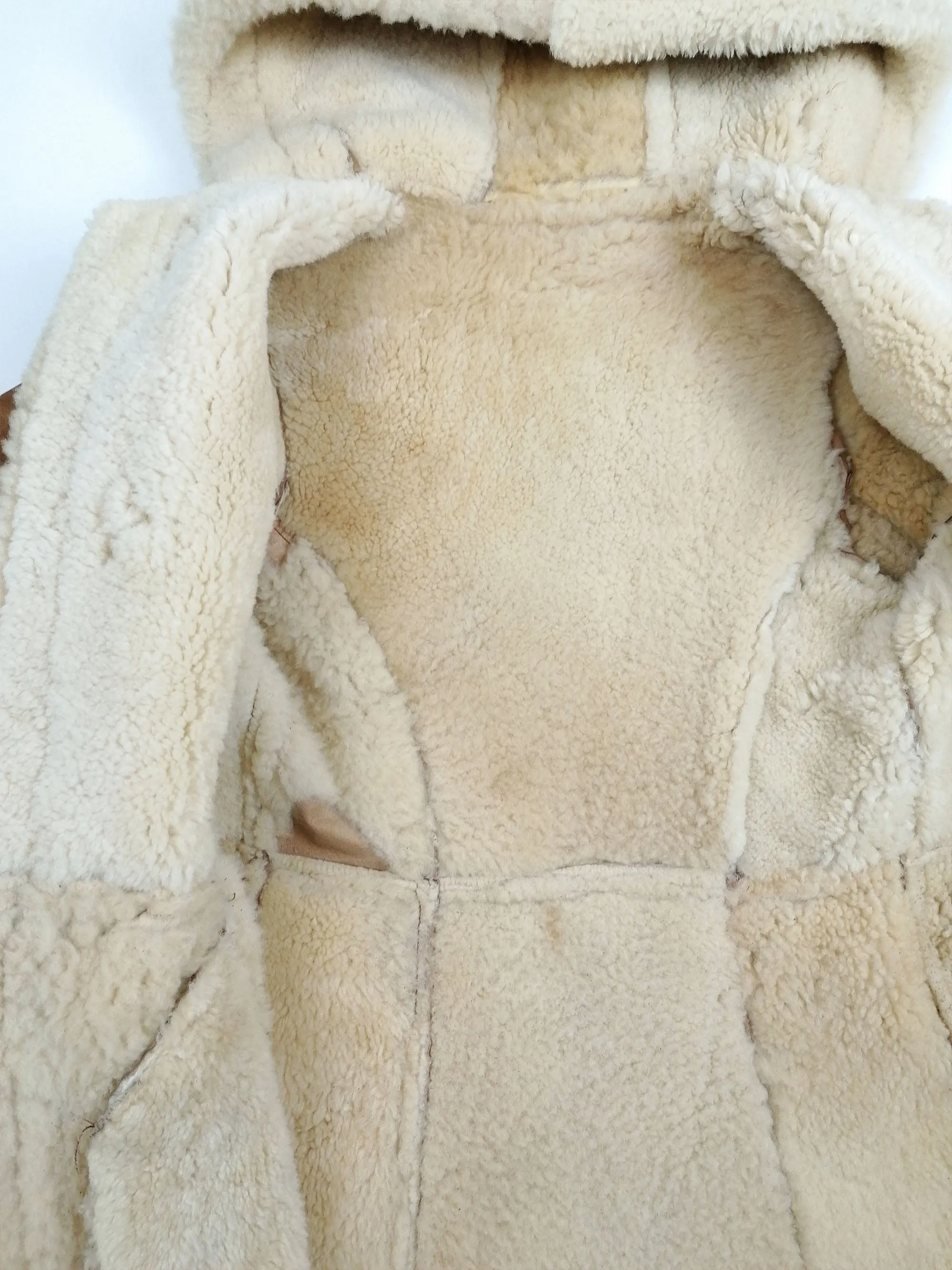 70's 80's Penny Lane Faux Shearling Coat Hooded - size XXS - XS