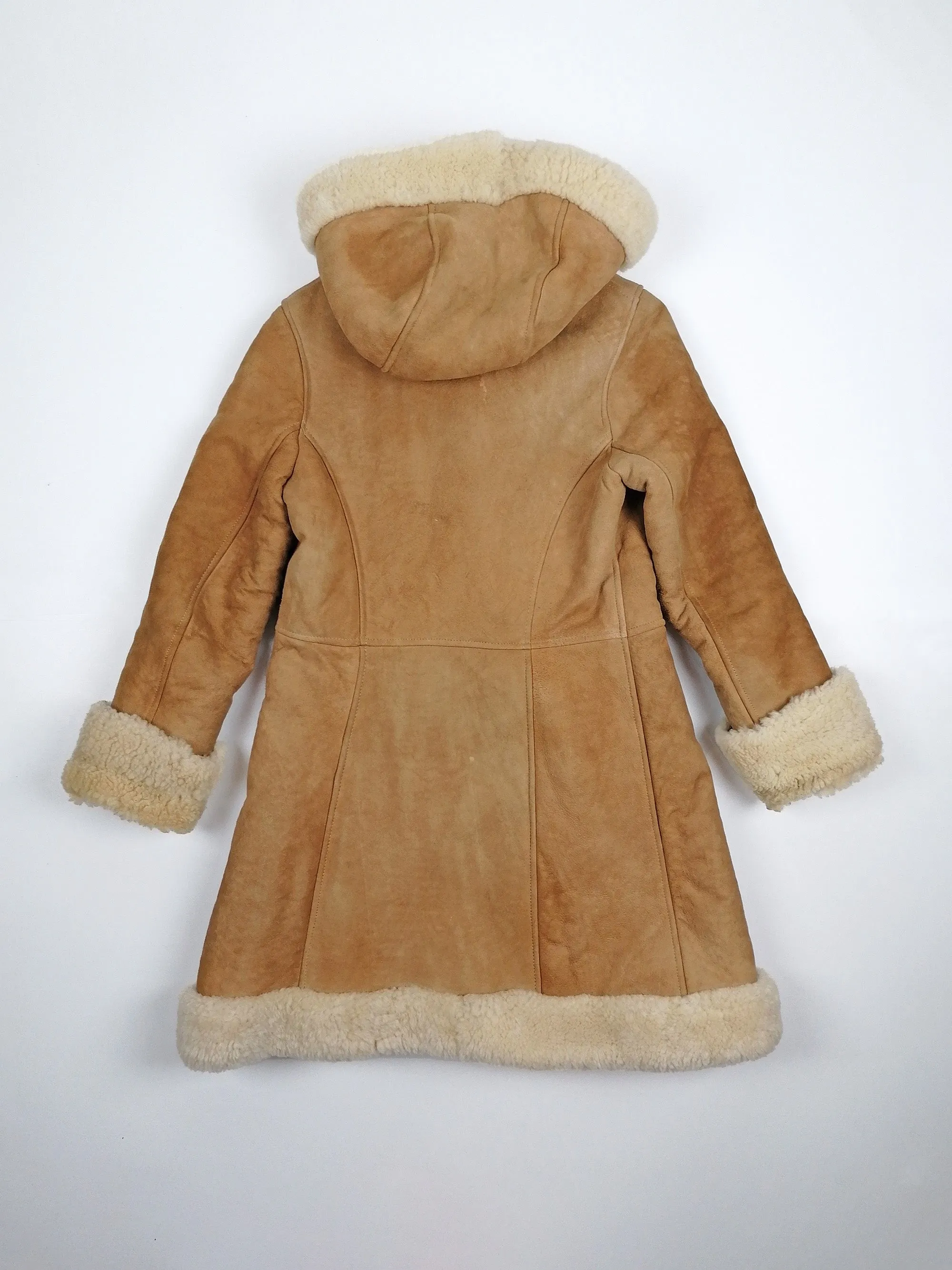 70's 80's Penny Lane Faux Shearling Coat Hooded - size XXS - XS