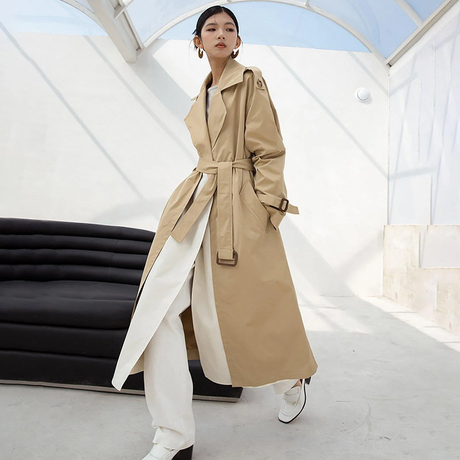 Greta Color Block Belted Wrap Trench Coat