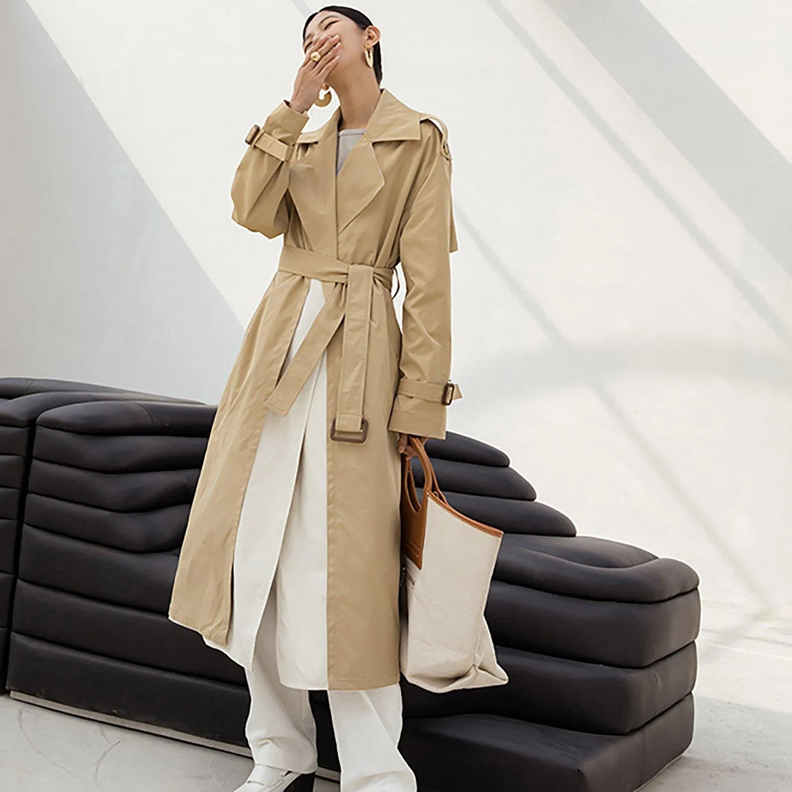 Greta Color Block Belted Wrap Trench Coat