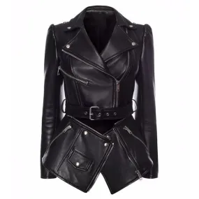 Women Jacket Faux Leather Jacket Lower Edge Detachable