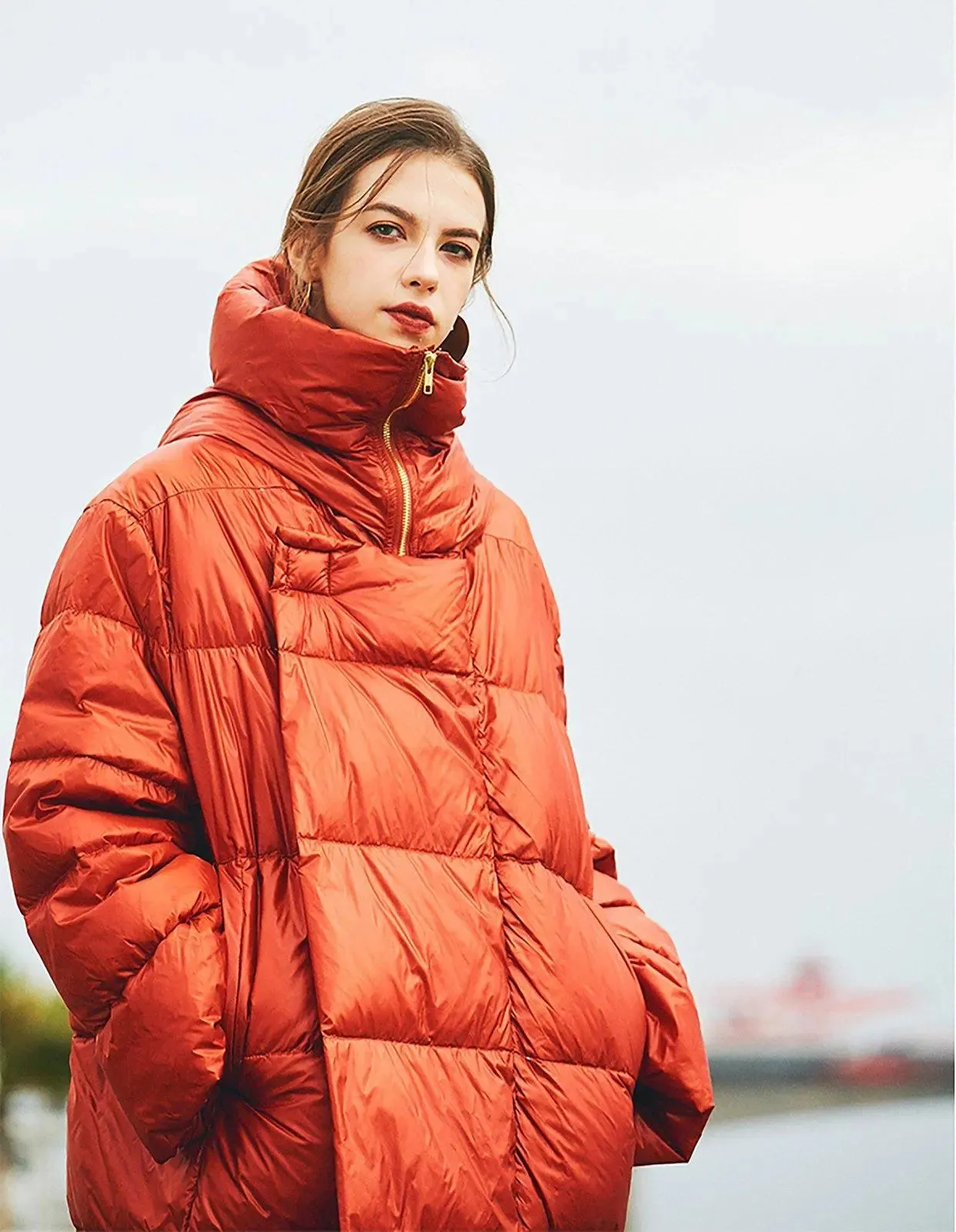 Eudora Orange Hooded Goose Down Coat