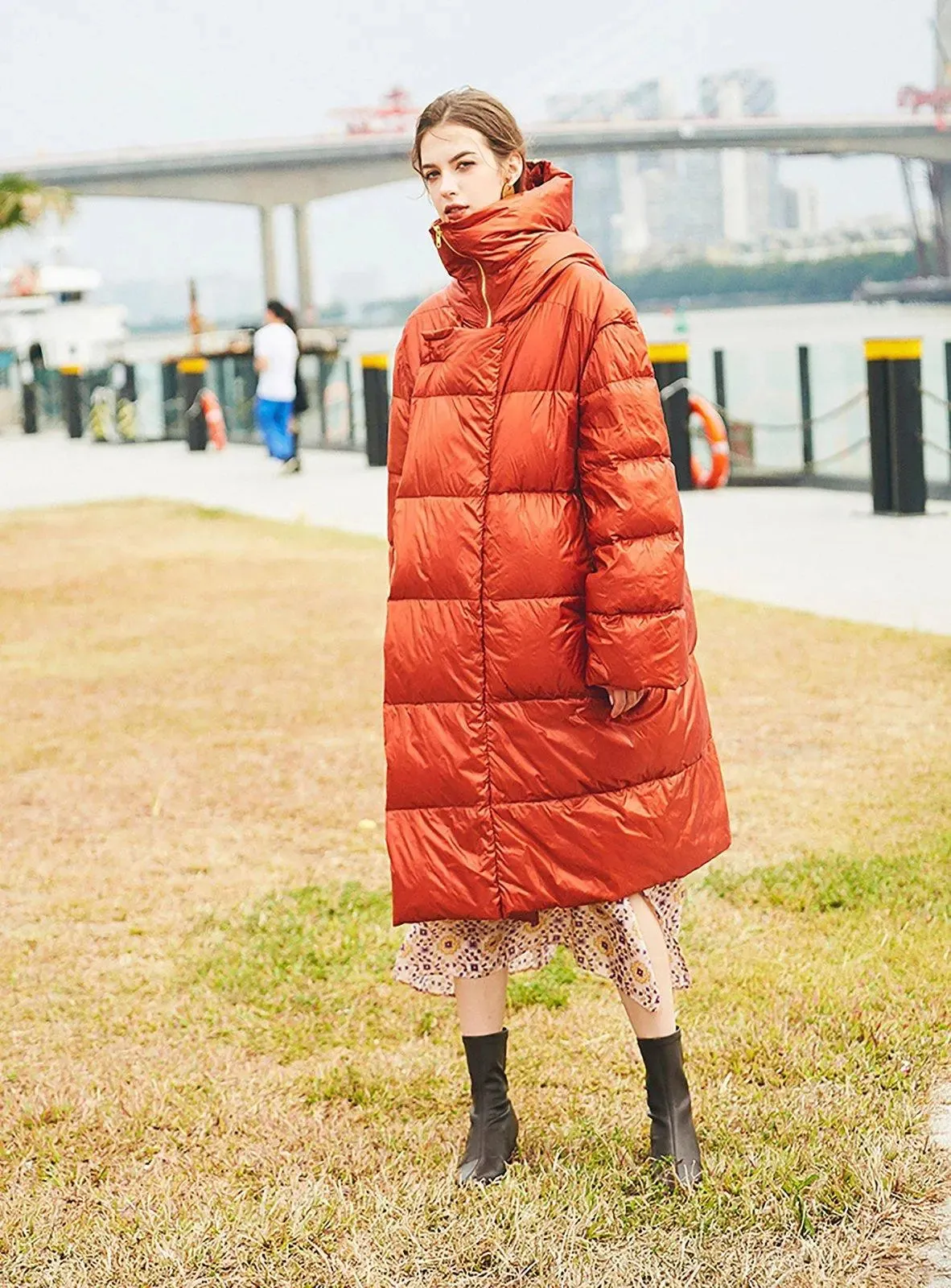 Eudora Orange Hooded Goose Down Coat