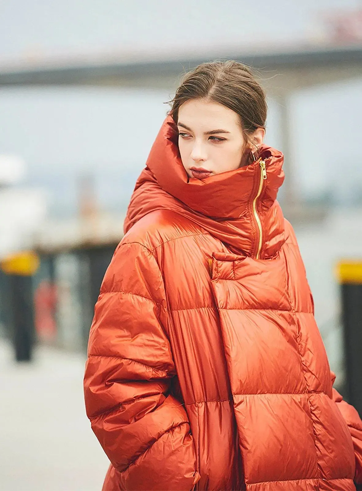 Eudora Orange Hooded Goose Down Coat