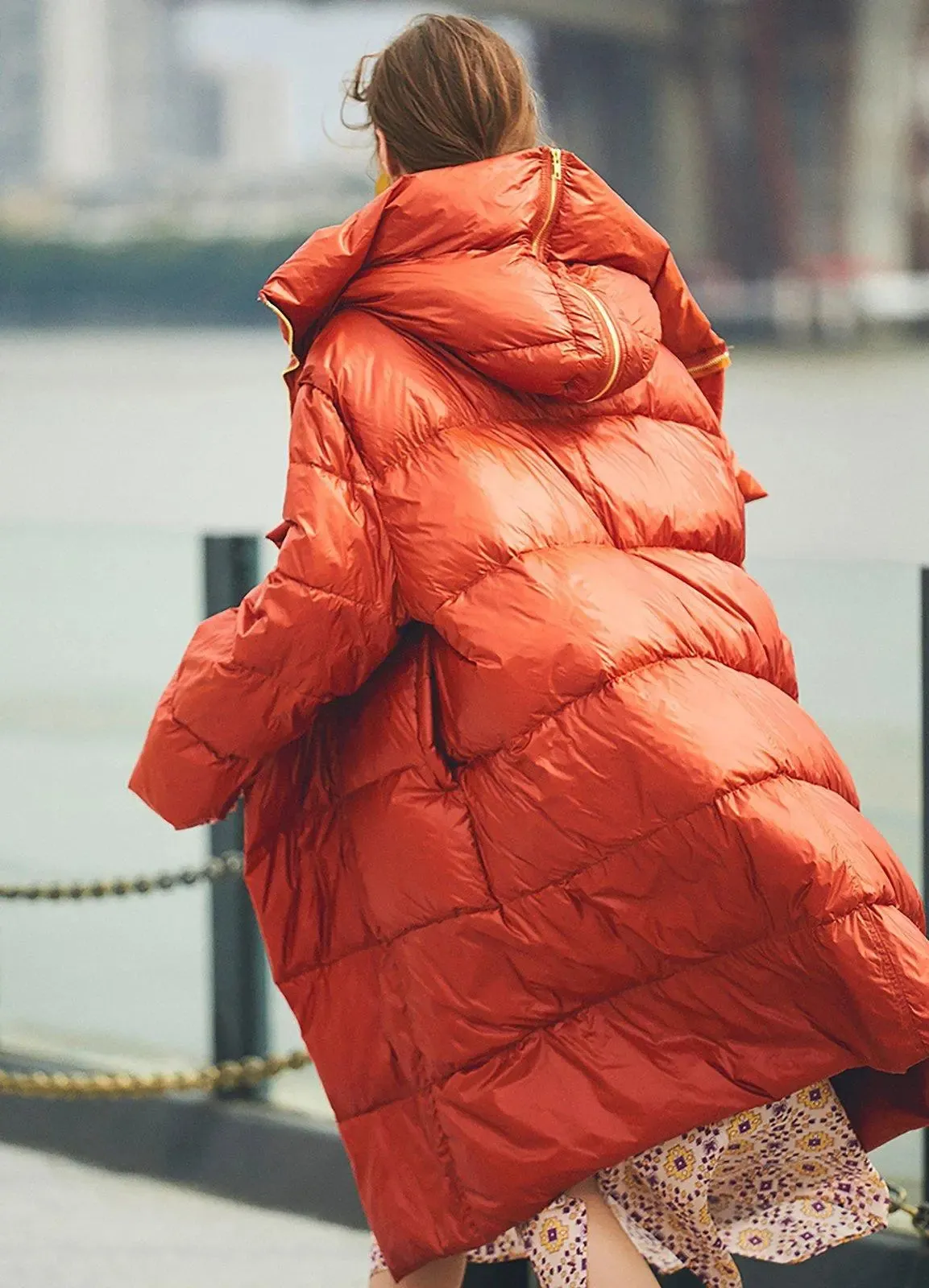 Eudora Orange Hooded Goose Down Coat