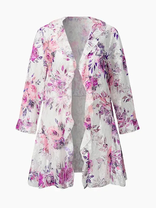 Floral Print Half-Sleeve Plus Size Coat for Women