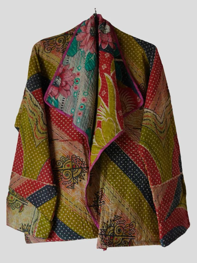 Vintage Drape Kantha Jacket: Free Size